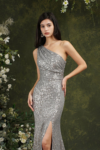 Sparkly One Shoulder Sequins Mermaid Floor-length Bridesmaid/Prom Dress With Side Slit