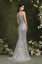 Robe de demoiselle d'honneur/de bal de promo sirène à sequins, asymétrique et longue, avec fente latérale.