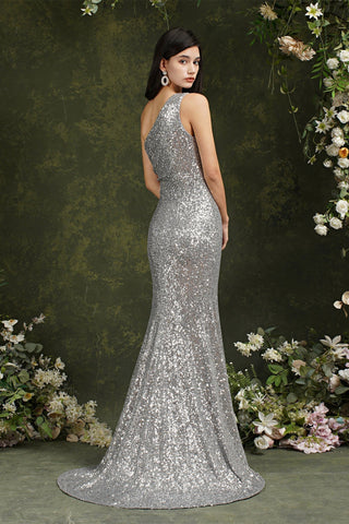 Sparkly One Shoulder Sequins Mermaid Floor-length Bridesmaid/Prom Dress With Side Slit