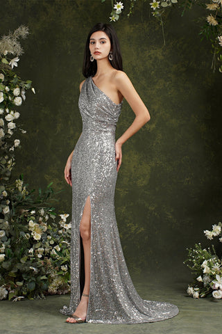 Sparkly One Shoulder Sequins Mermaid Floor-length Bridesmaid/Prom Dress With Side Slit