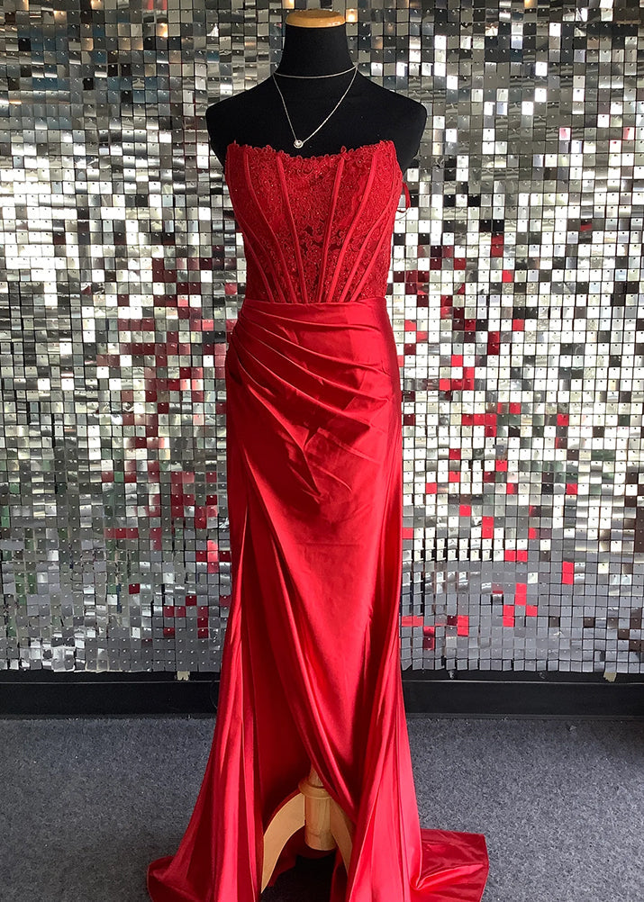 Arielle | Robe de bal fourreau bustier en satin avec fente