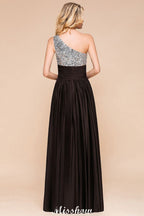 Vestido de dama de honor con lentejuelas brillantes, vestido largo de noche con un solo hombro, vestido para fiesta de bodas