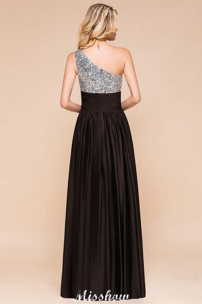 Vestido de dama de honor con lentejuelas brillantes, vestido largo de noche con un solo hombro, vestido para fiesta de bodas