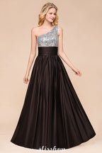 Vestido de dama de honor con lentejuelas brillantes, vestido largo de noche con un solo hombro, vestido para fiesta de bodas