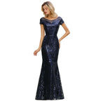 Vestido de fiesta sirena con lentejuelas brillantes, estilo vintage años 20, largo hasta el suelo.