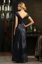 Vestido de fiesta sirena con lentejuelas brillantes, estilo vintage años 20, largo hasta el suelo.