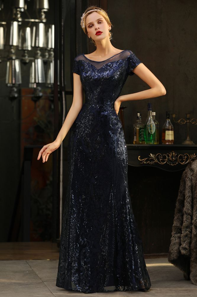 Vestido de fiesta sirena con lentejuelas brillantes, estilo vintage años 20, largo hasta el suelo.