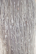 Sparkly V-Neck Tassels Mermaid Prom Dress Sequins Party Gown