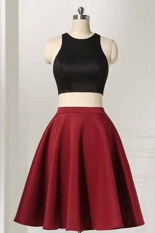 Vestido negro de dos piezas recto, sin mangas y hasta la rodilla para baile de bienvenida PD264