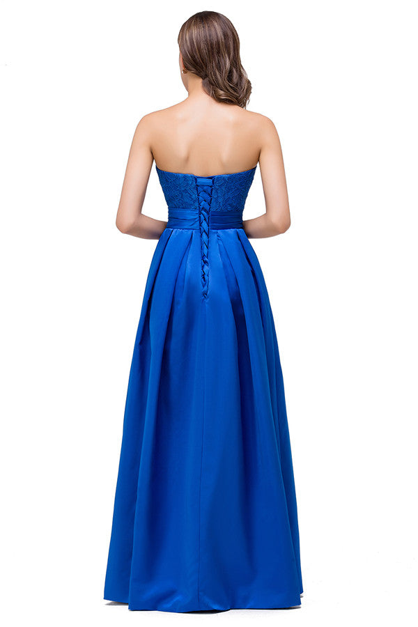 Robes de demoiselle d'honneur bustier trapèze à lacets et appliques, longueur au sol