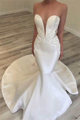 Vestido de novia sin tirantes con apliques, nueva colección, estilo sirena para bodas
