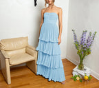 Baoleely Khalani | Strapless Emerald Green Ruffle Multi-Layer Long Prom Dress