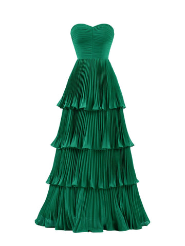 Baoleely Khalani | Strapless Emerald Green Ruffle Multi-Layer Long Prom Dress