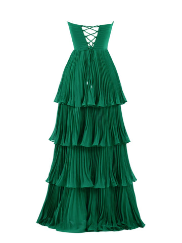 Baoleely Khalani | Strapless Emerald Green Ruffle Multi-Layer Long Prom Dress