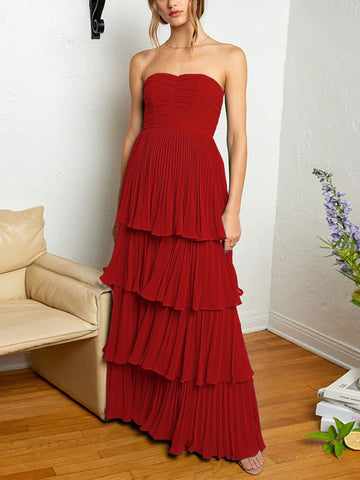 Baoleely Khalani | Strapless Emerald Green Ruffle Multi-Layer Long Prom Dress