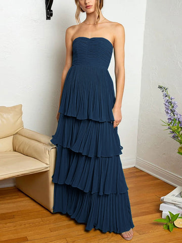 Baoleely Khalani | Strapless Emerald Green Ruffle Multi-Layer Long Prom Dress