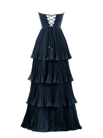 Baoleely Khalani | Strapless Emerald Green Ruffle Multi-Layer Long Prom Dress