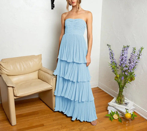 Baoleely Khalani | Strapless Emerald Green Ruffle Multi-Layer Long Prom Dress