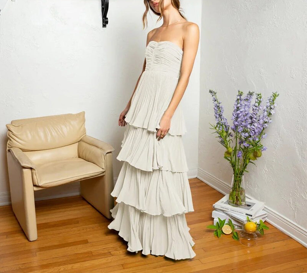 Baoleely Khalani | Strapless Emerald Green Ruffle Multi-Layer Long Prom Dress