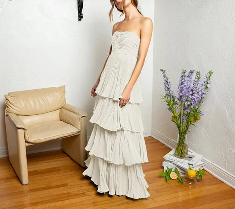 Baoleely Khalani | Strapless Emerald Green Ruffle Multi-Layer Long Prom Dress