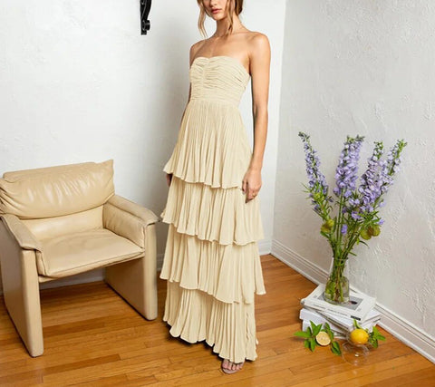 Baoleely Khalani | Strapless Emerald Green Ruffle Multi-Layer Long Prom Dress