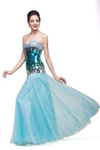 Strapless Floor-length Mermaid Tulle Sequins Porm Dresses
