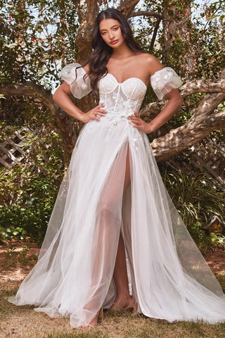 Vestido de novia floral sin tirantes