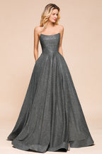 Robe de soirée bustier à paillettes, coupe trapèze, sans manches, fente sur le devant, robe de bal
