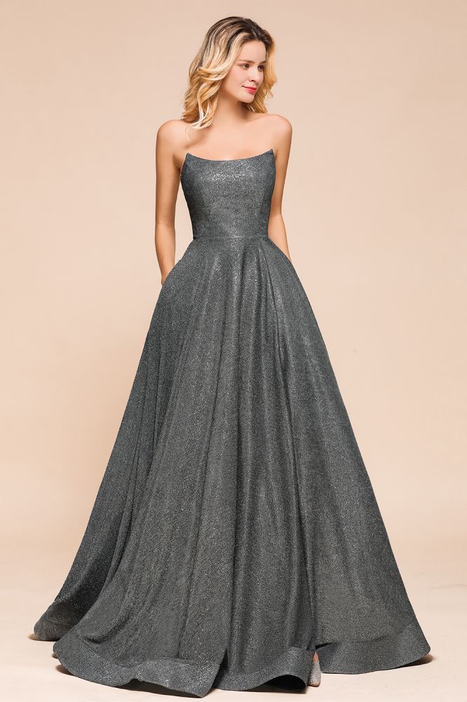 Robe de soirée bustier à paillettes, coupe trapèze, sans manches, fente sur le devant, robe de bal
