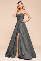 Robe de soirée bustier à paillettes, coupe trapèze, sans manches, fente sur le devant, robe de bal