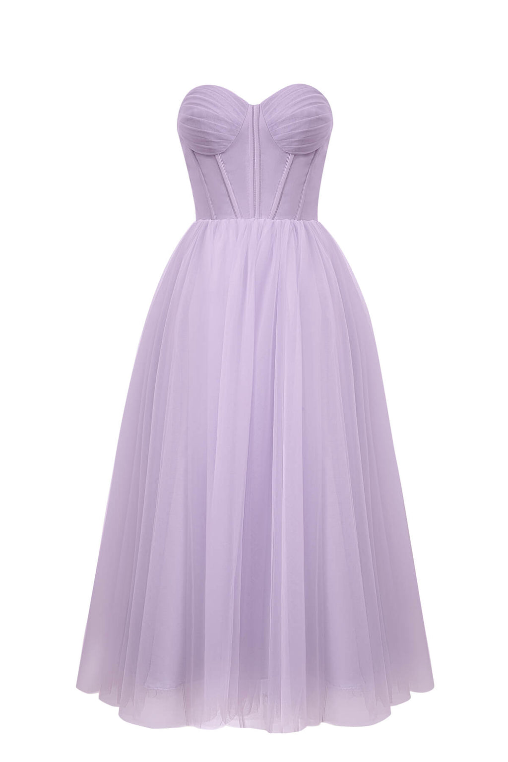 Vestido midi de tul abullonado sin tirantes