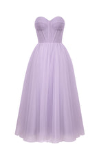 Vestido midi de tul abullonado sin tirantes