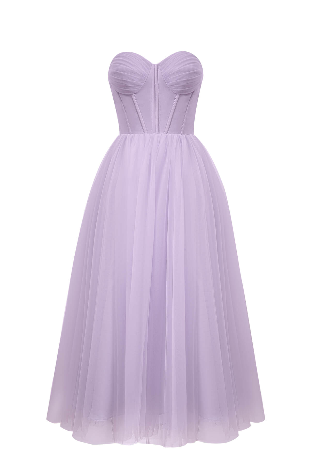 Vestido midi de tul abullonado sin tirantes