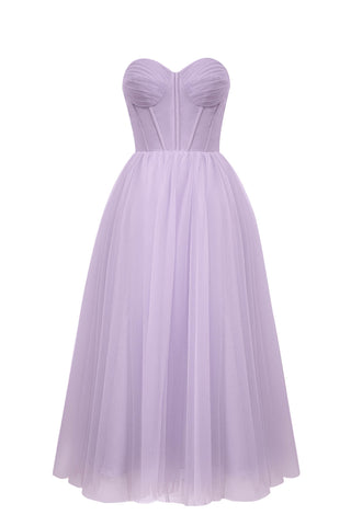 Strapless Puffy Midi Tulle Dress