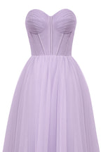 Vestido midi de tul abullonado sin tirantes