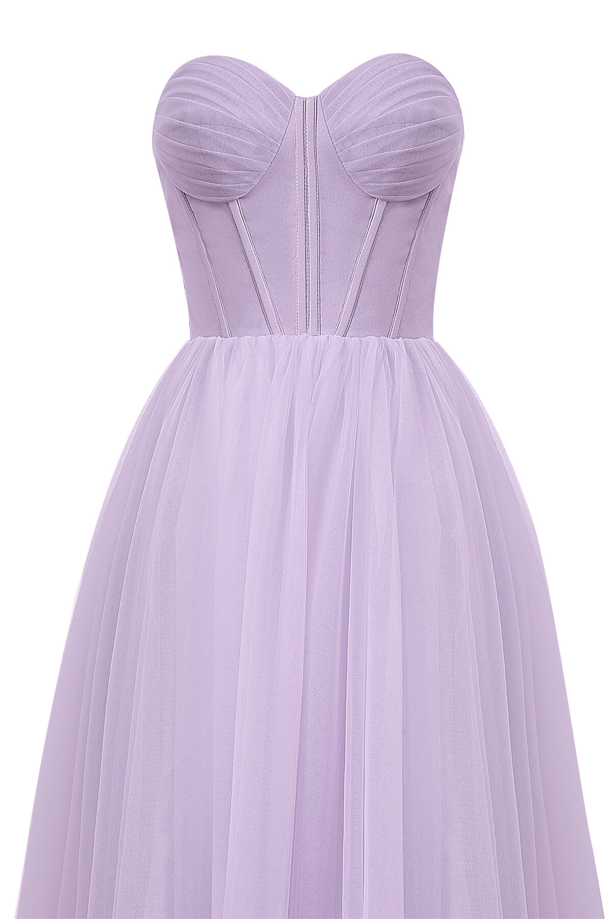Vestido midi de tul abullonado sin tirantes