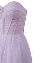Vestido midi de tul abullonado sin tirantes