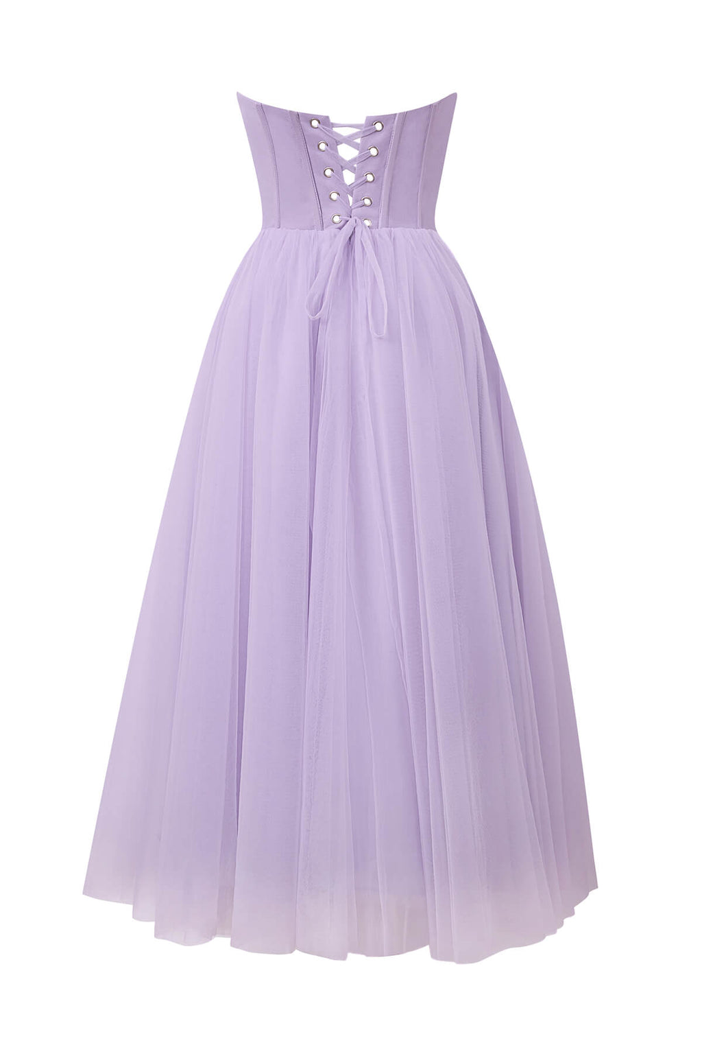 Vestido midi de tul abullonado sin tirantes