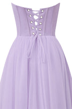 Vestido midi de tul abullonado sin tirantes