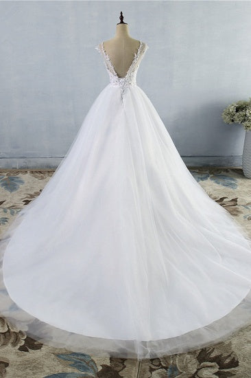 Vestido de novia de princesa sin tirantes, sin mangas, con cola de lágrima