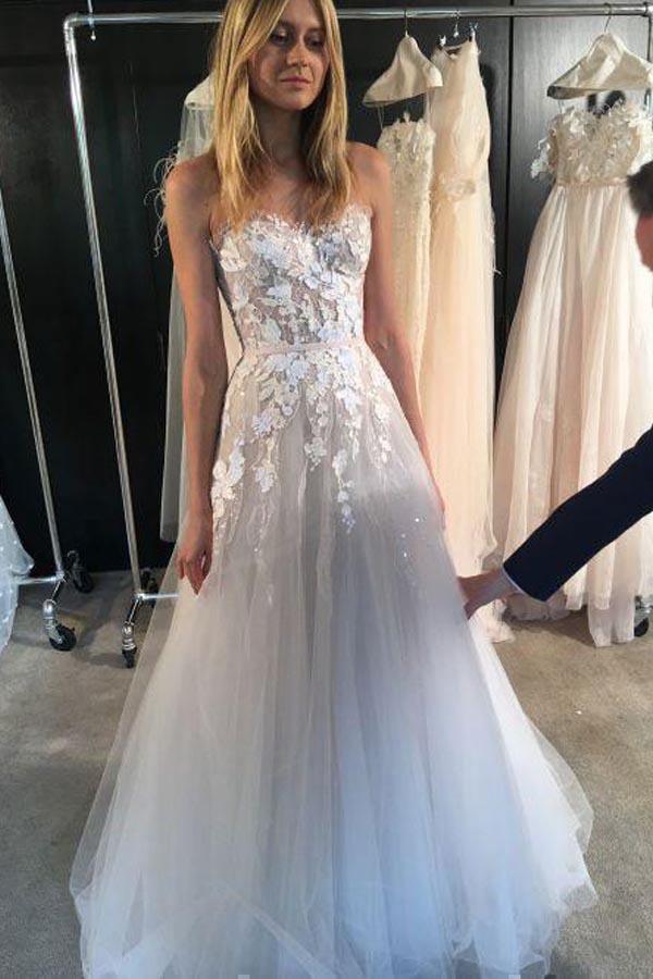 Vestidos de novia de tul transparente, sexis y sin tirantes con escote corazón WD352