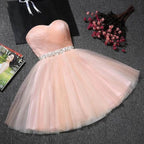 Vestido de fiesta corto rosa rubor sin tirantes con escote corazón PD304
