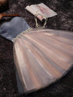 Vestido de fiesta corto rosa rubor sin tirantes con escote corazón PD304