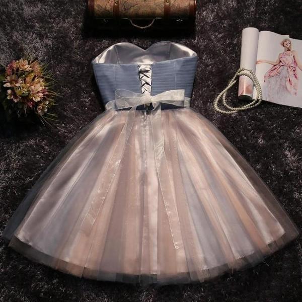 Vestido de fiesta corto rosa rubor sin tirantes con escote corazón PD304
