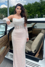 Strapless White Mermaid Prom Dresses With Sequins Pleats