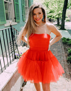 Vestido de fiesta de tul sin tirantes de corte A