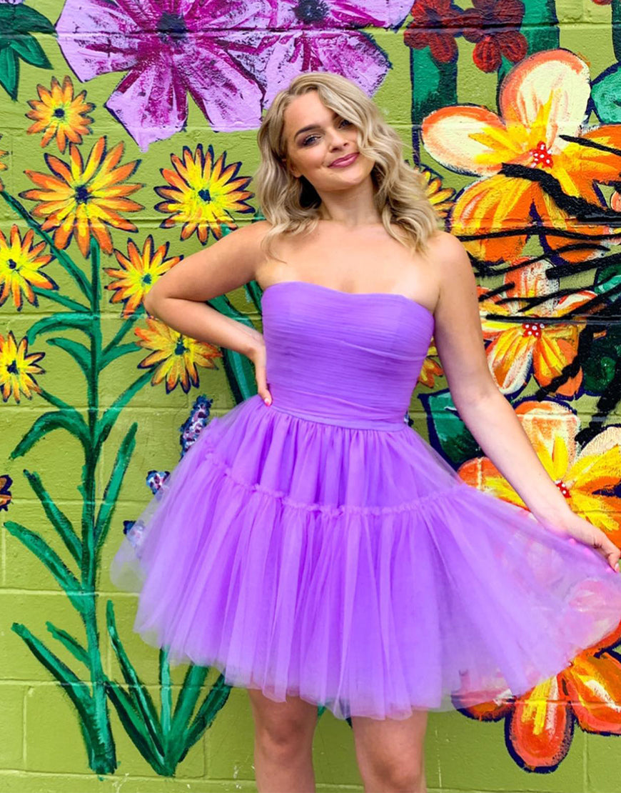 Vestido de fiesta de tul sin tirantes de corte A