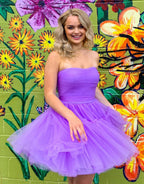 Vestido de fiesta de tul sin tirantes de corte A