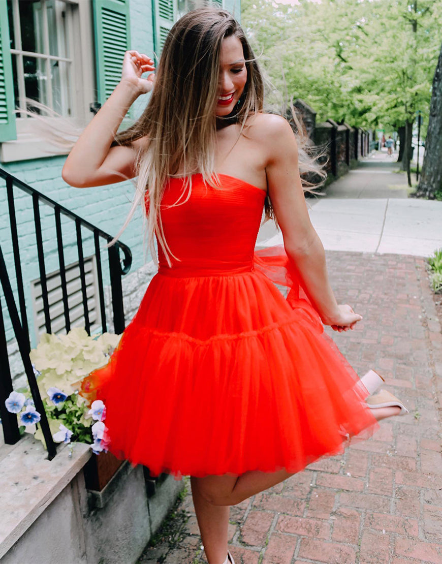 Vestido de fiesta de tul sin tirantes de corte A