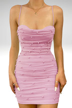 Octavia | Robe de bal fourreau plissée en tulle avec perles